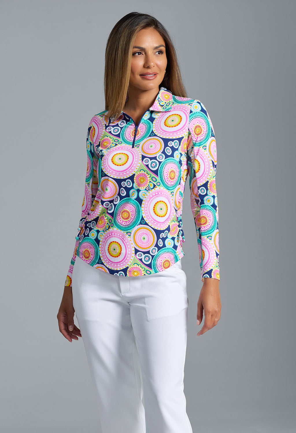 Leona Print Adjustable Length Long Sleeve Polo – 48933